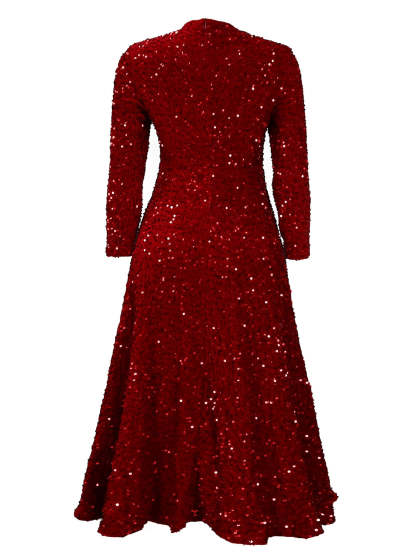 Long Sleeve Solid Color Sequin Dress
