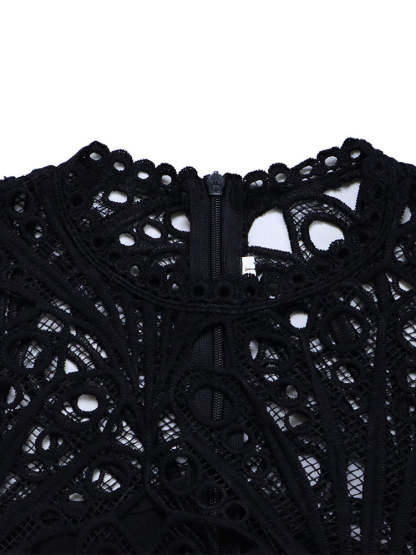 Plus Size Lace Hollow Out Pleated Dress