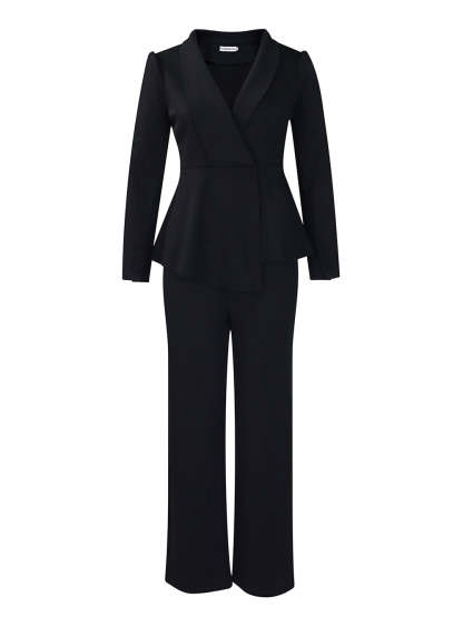 Tailored Lapel Peplum Blazer Pants Set