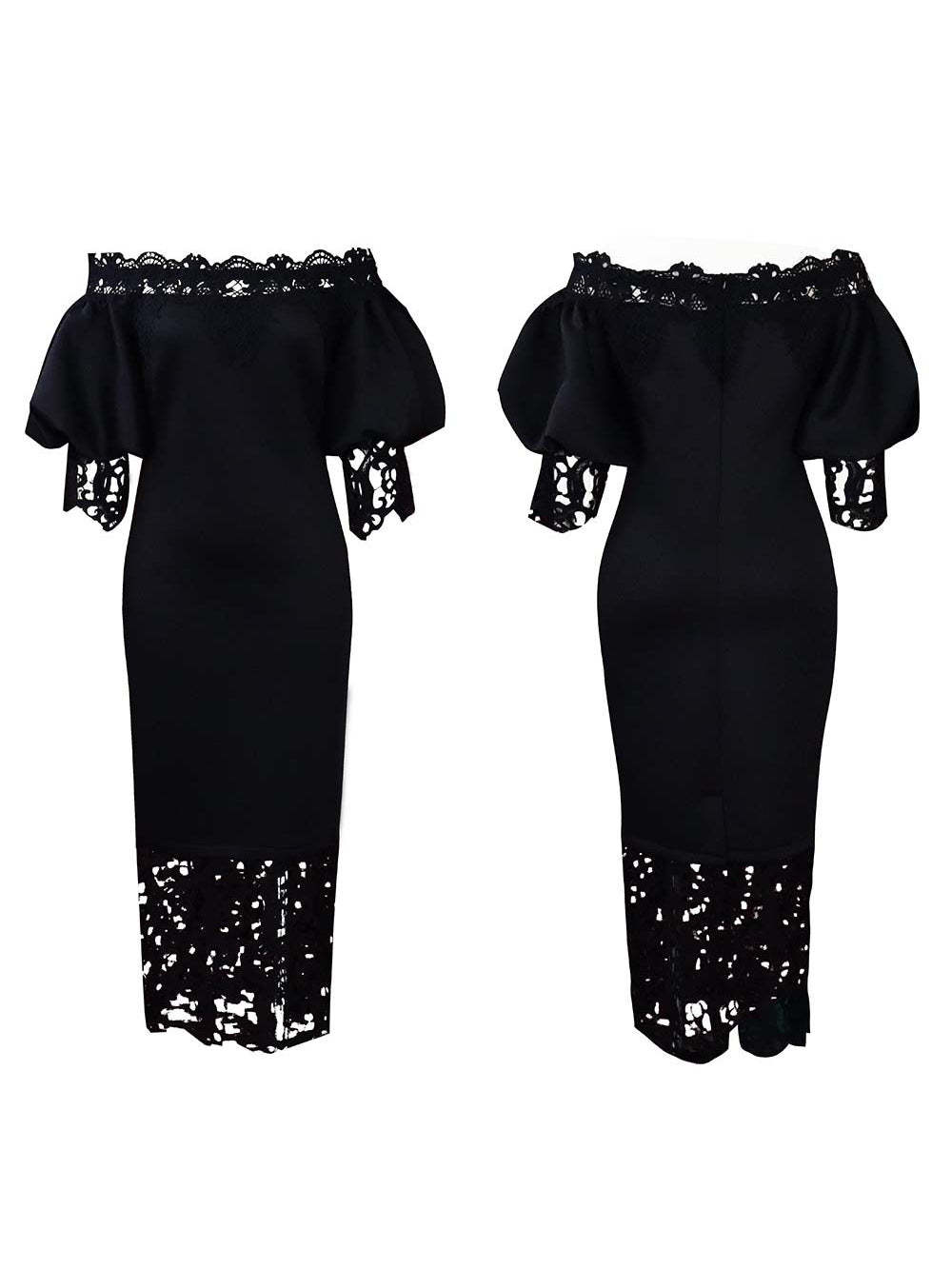 Plus Size Off Shoulder Lace Patchwork Dress
