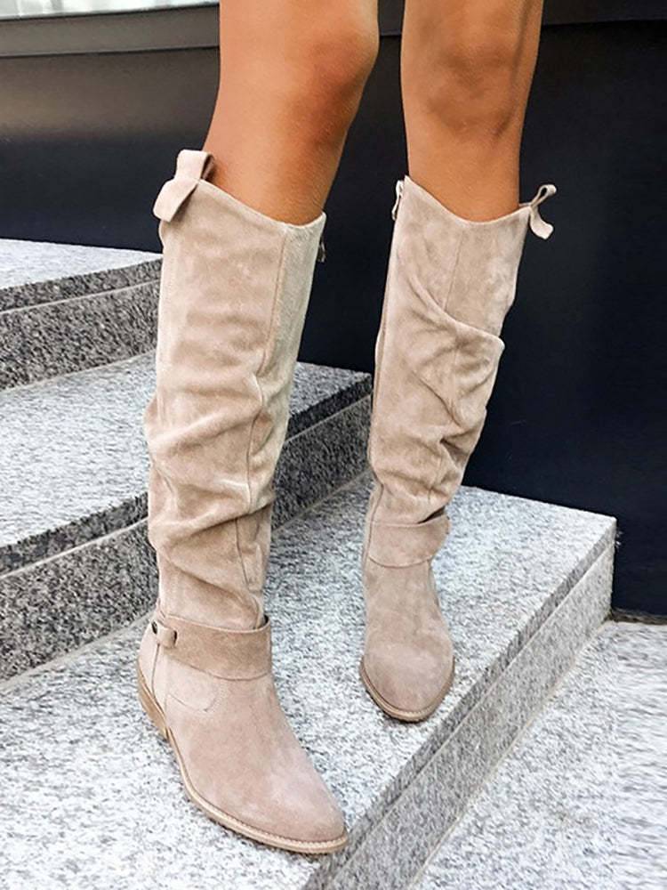 Side Zipper Suede Knee High Boots