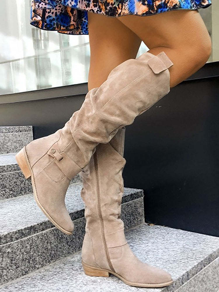 Side Zipper Suede Knee High Boots