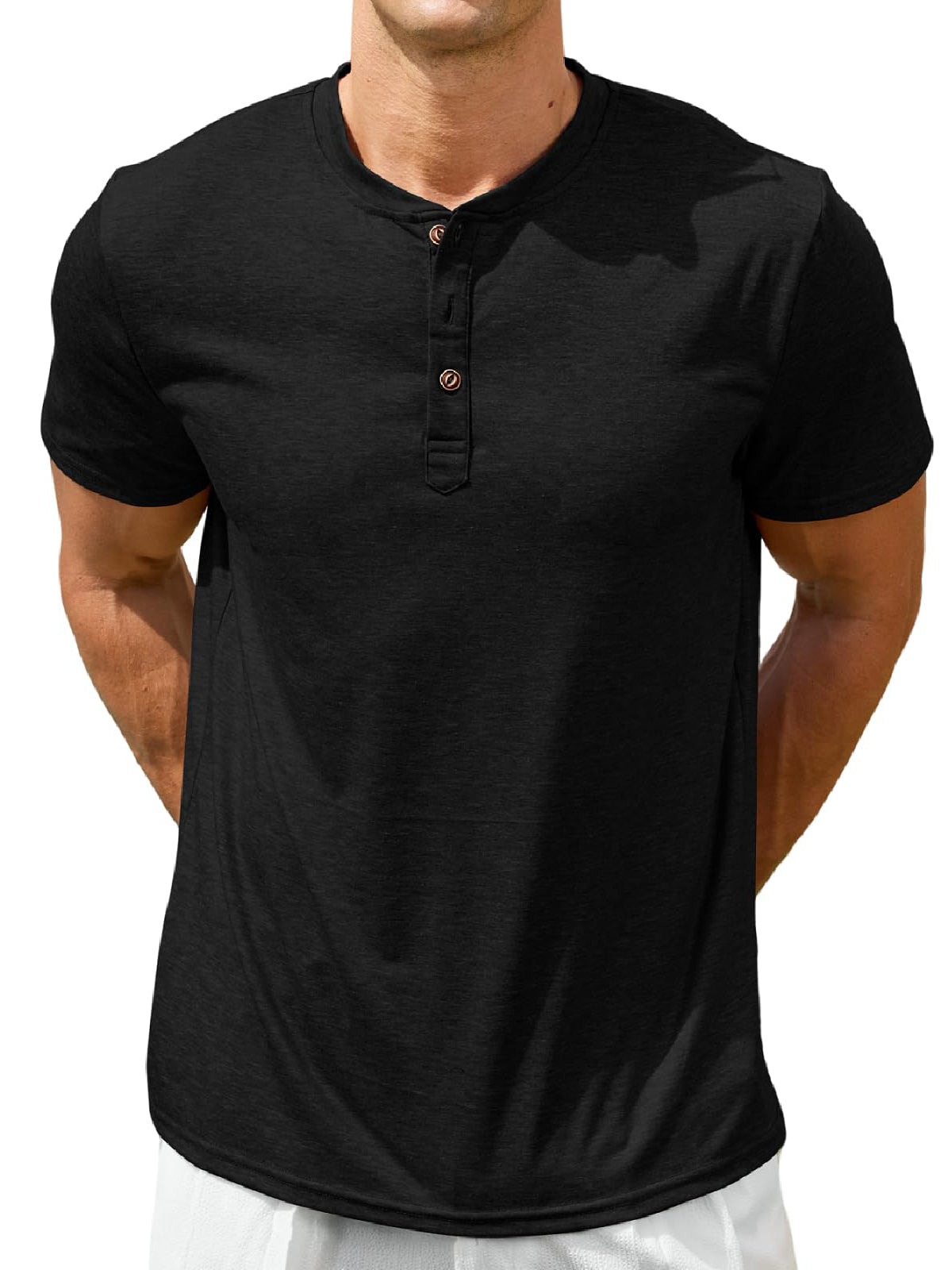 Mens Henley Shirts Short Sleeve Casual Basic T-Shirts Summer Tees