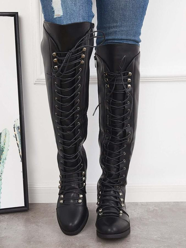 Lace-Up Over-the-Knee Riding Boots