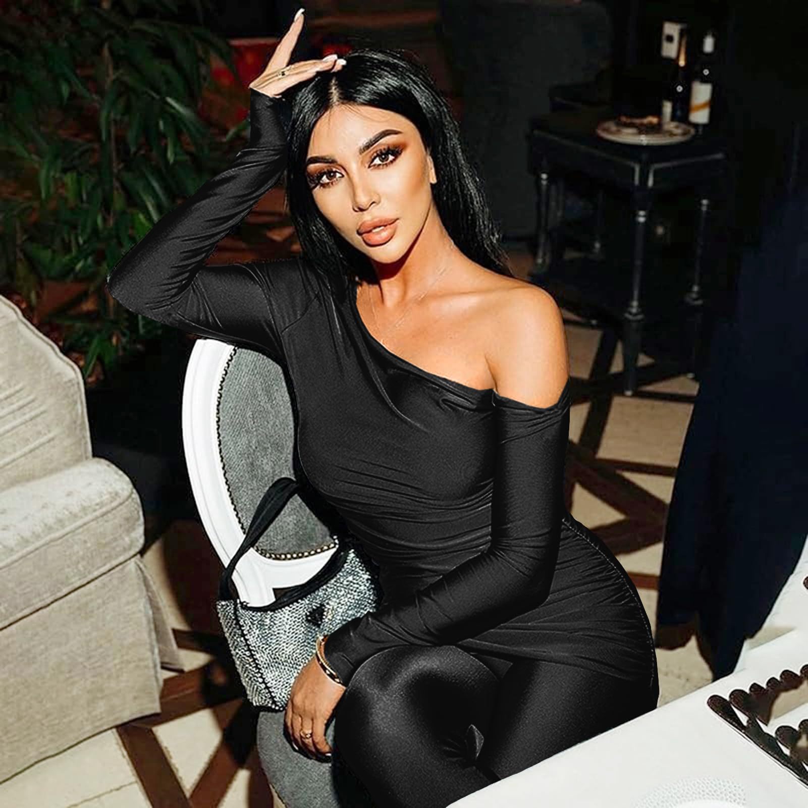Two Piece One Shoulder Top Flared Pants