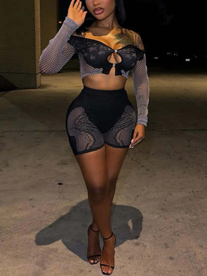 Hollow Out Off Shoulder Short Sets