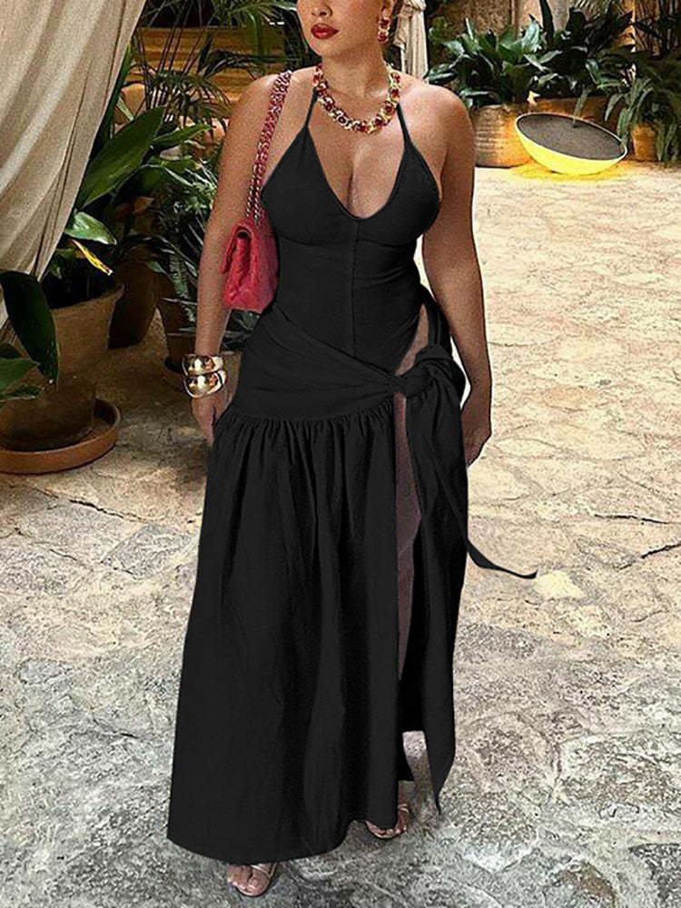 Women’s 2 Piece Maxi Skirt Set with Bodysuit Top – Beach Vacation Outfit