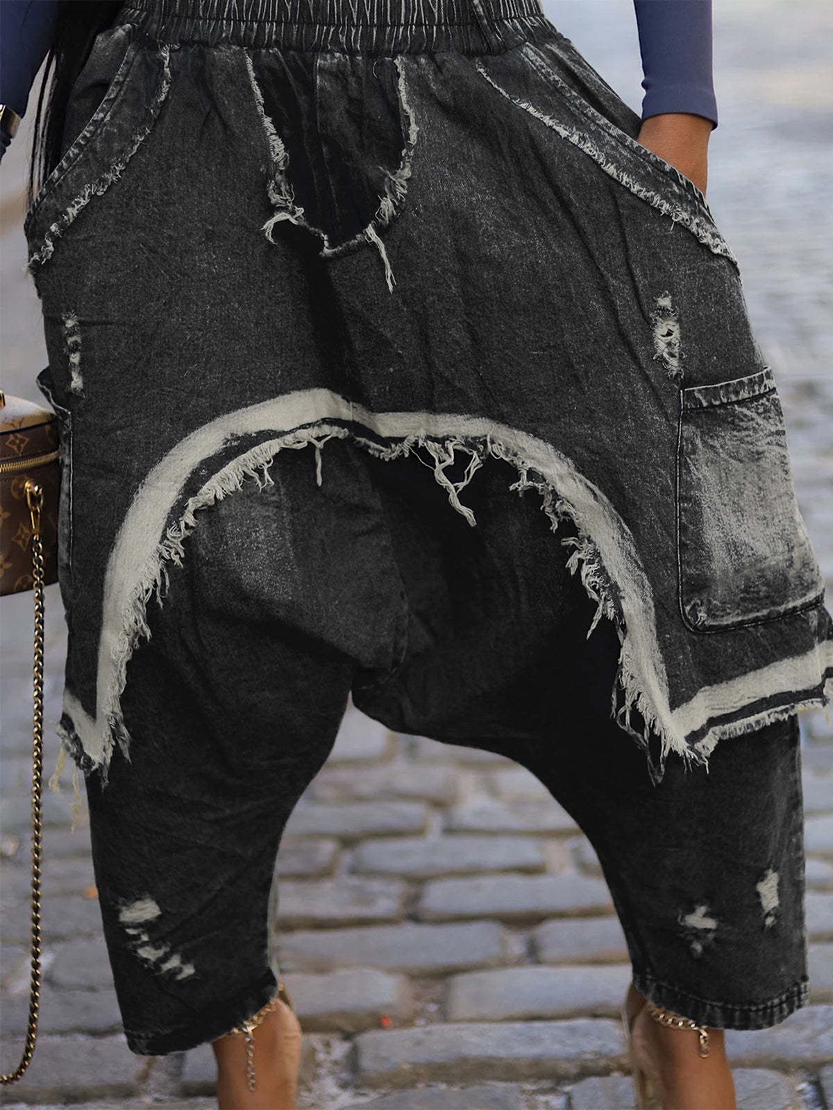 Distressed  Denim Harem Pants