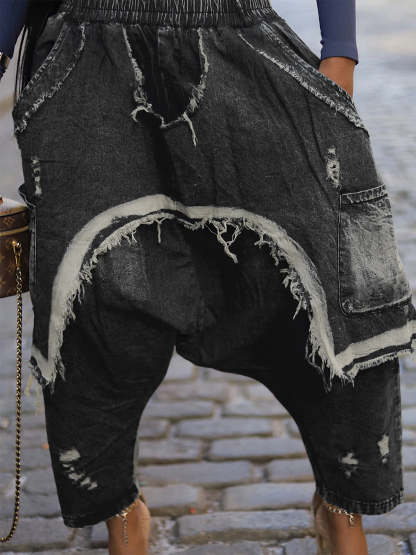 Distressed  Denim Harem Pants