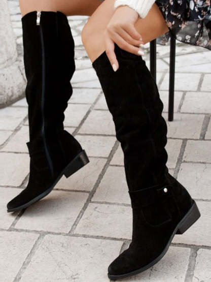 Side Zipper Suede Knee High Boots
