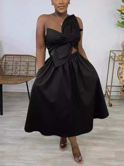 One-Shoulder Ruched Petal Cutout Dress