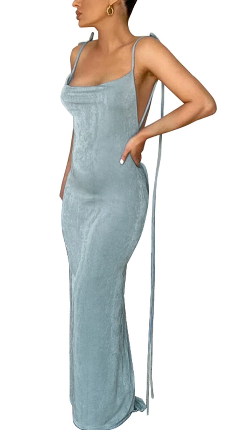 Spaghetti Strap Sleeveless Backless Bodycon Dress