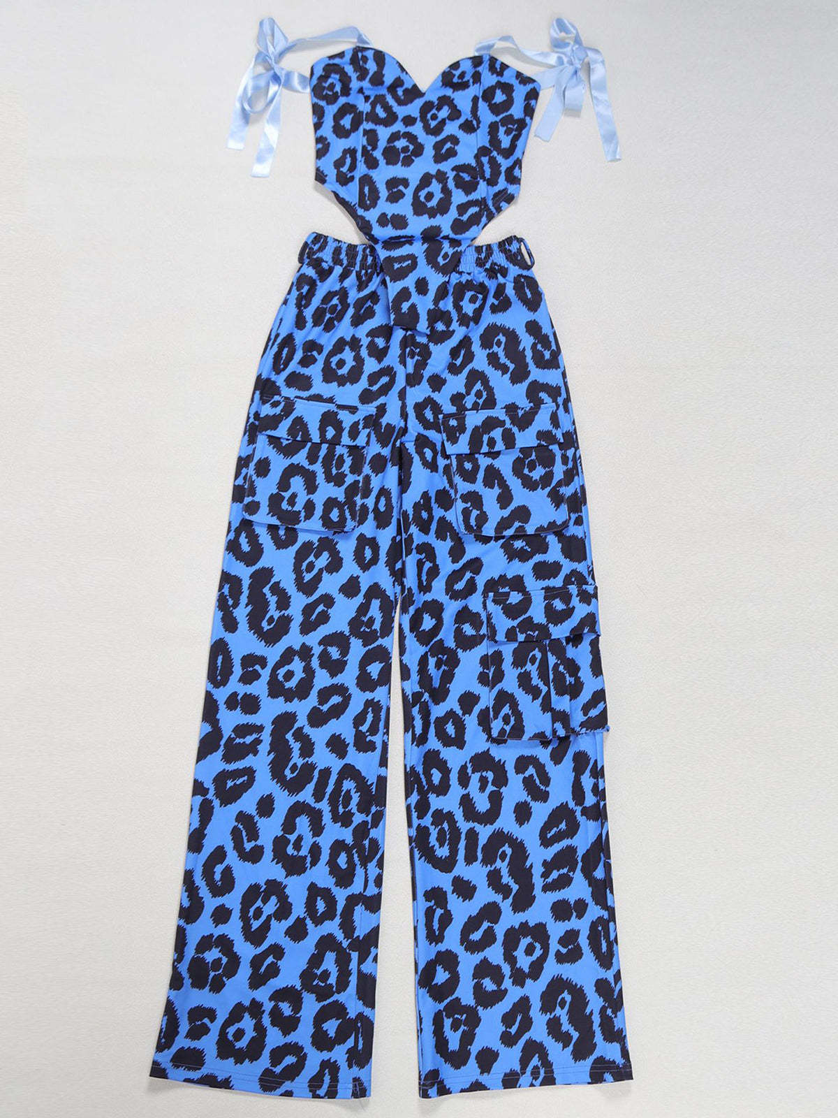 Two Pieces Print Lace-Up Cargo Pants Set