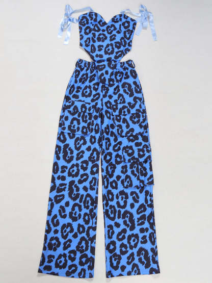 Two Pieces Print Lace-Up Cargo Pants Set