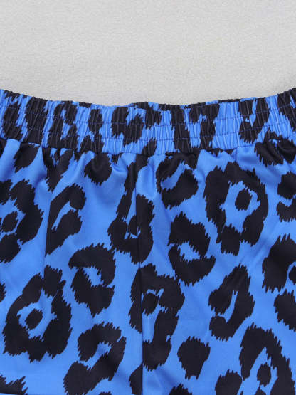 Two Pieces Print Lace-Up Cargo Pants Set