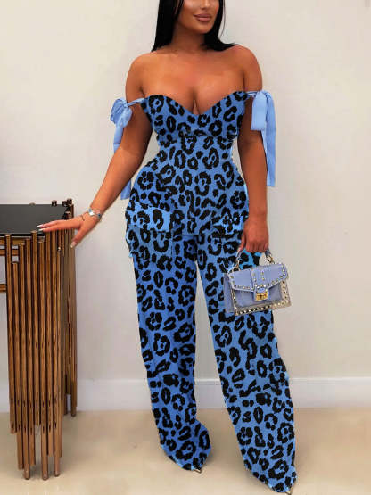 Two Pieces Print Lace-Up Cargo Pants Set