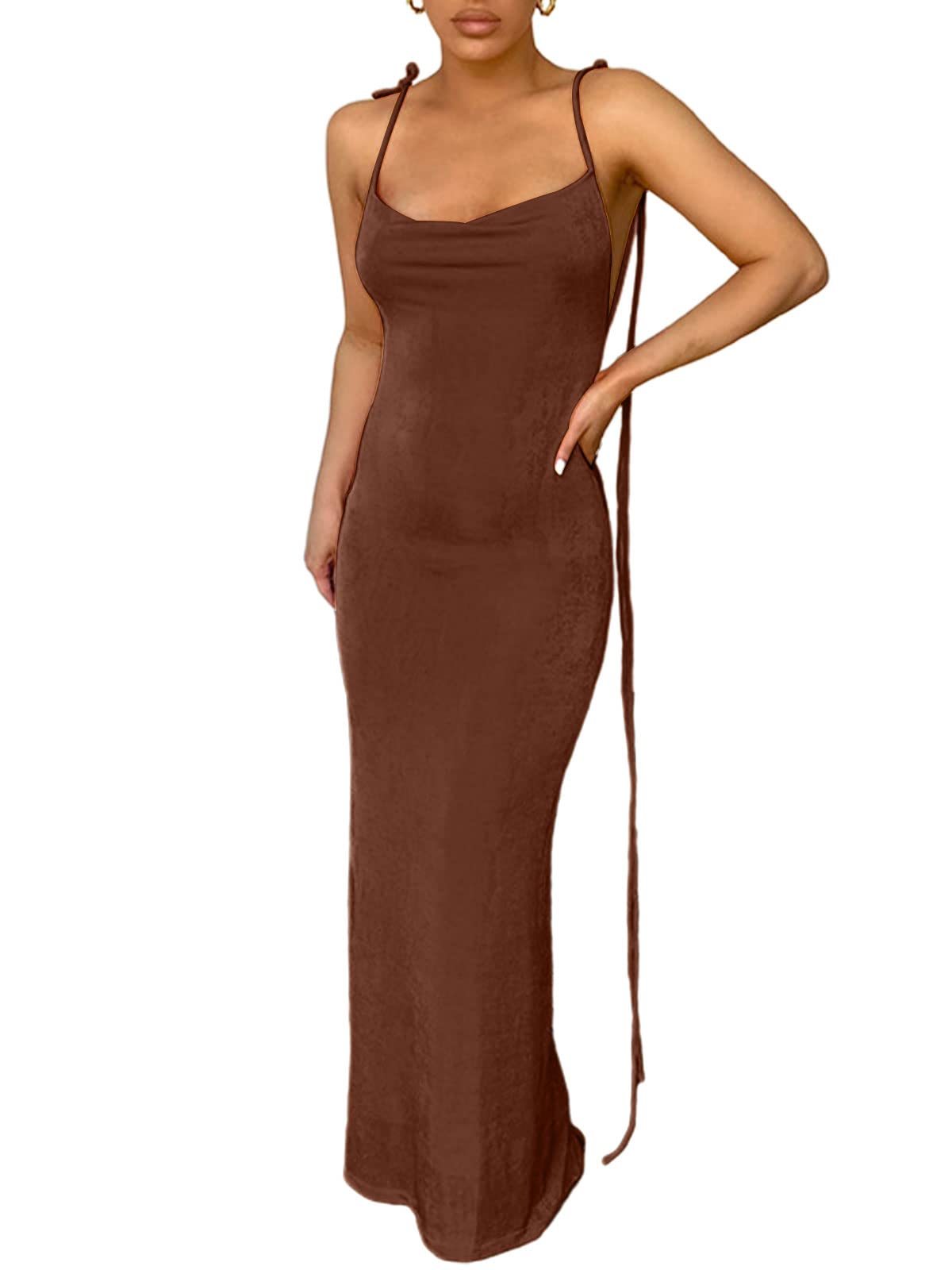 Spaghetti Strap Sleeveless Backless Bodycon Dress