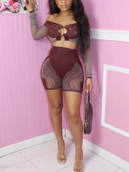Hollow Out Off Shoulder Short Sets