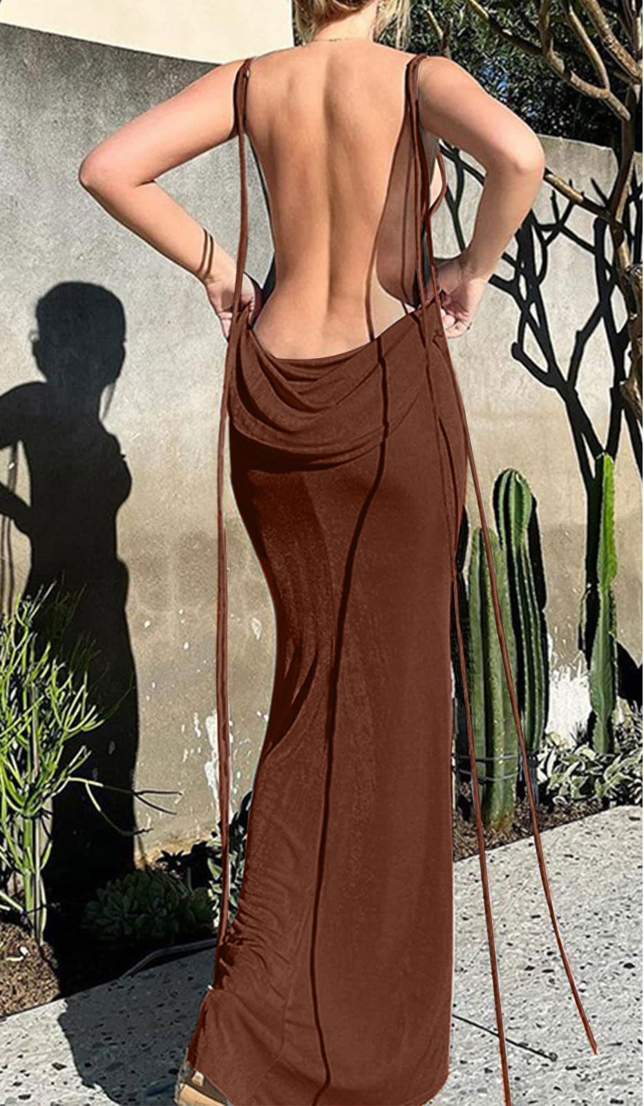 Spaghetti Strap Sleeveless Backless Bodycon Dress