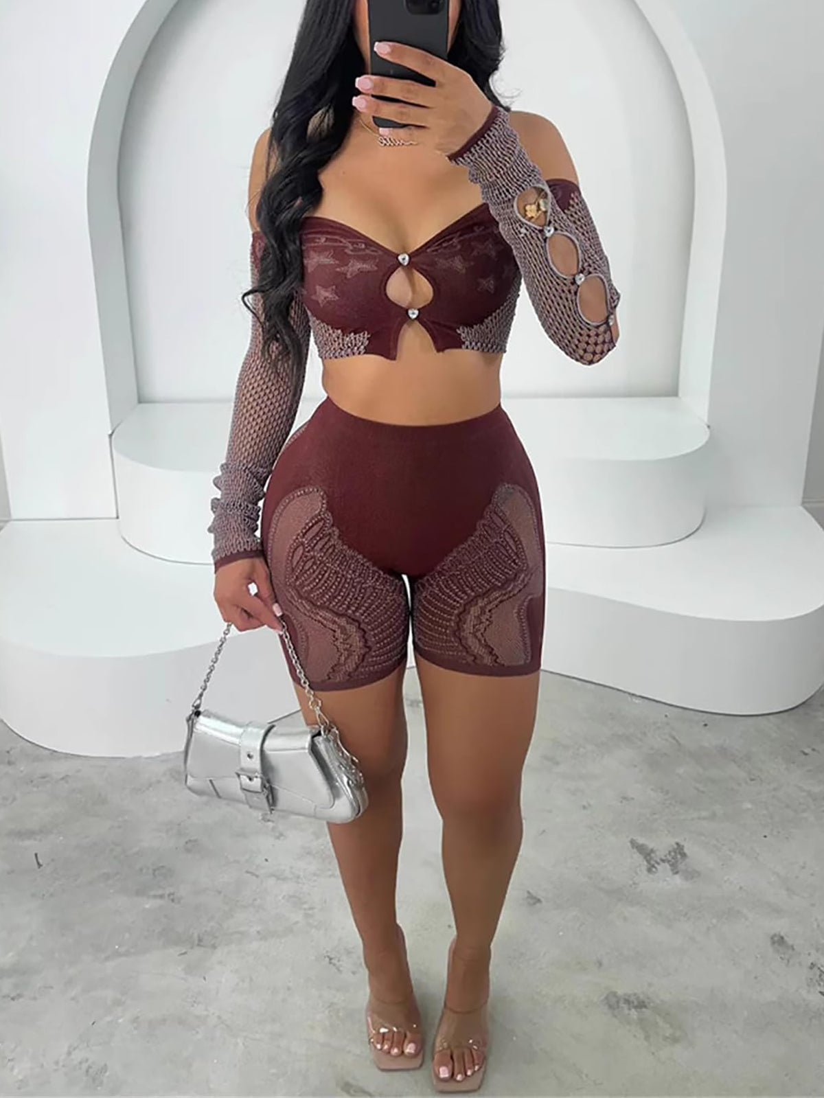 Hollow Out Off Shoulder Short Sets