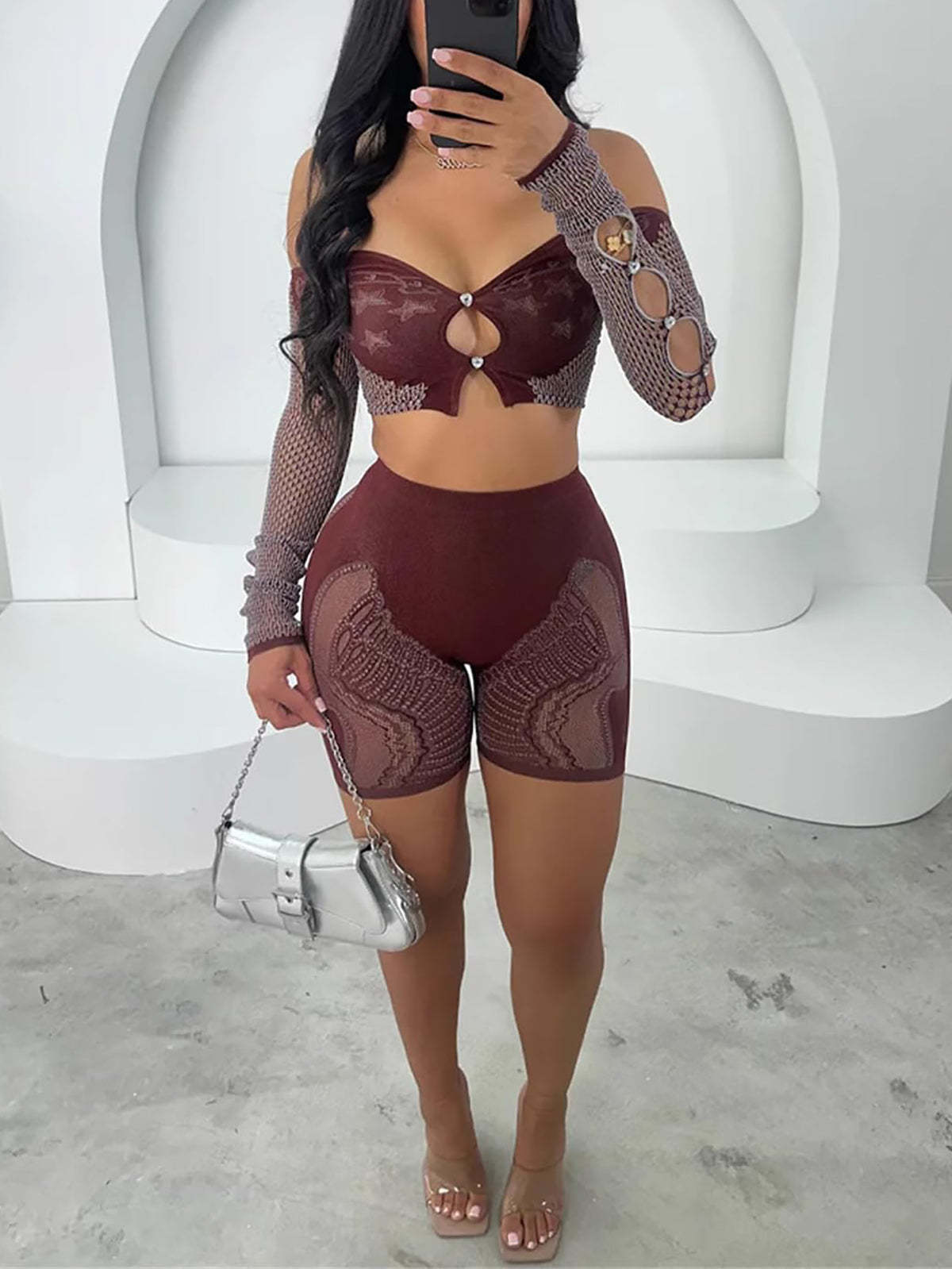 Hollow Out Off Shoulder Short Sets