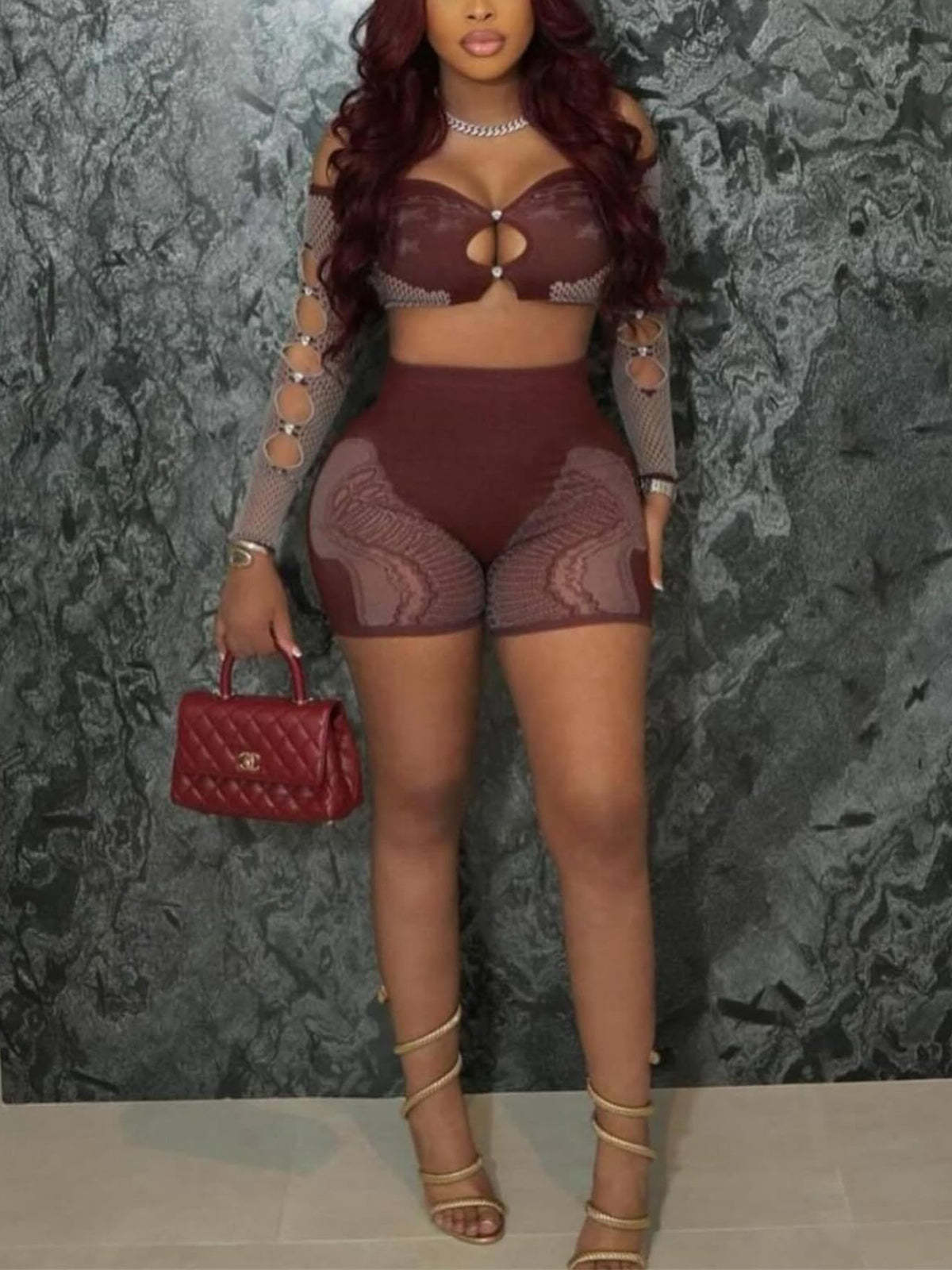 Hollow Out Off Shoulder Short Sets