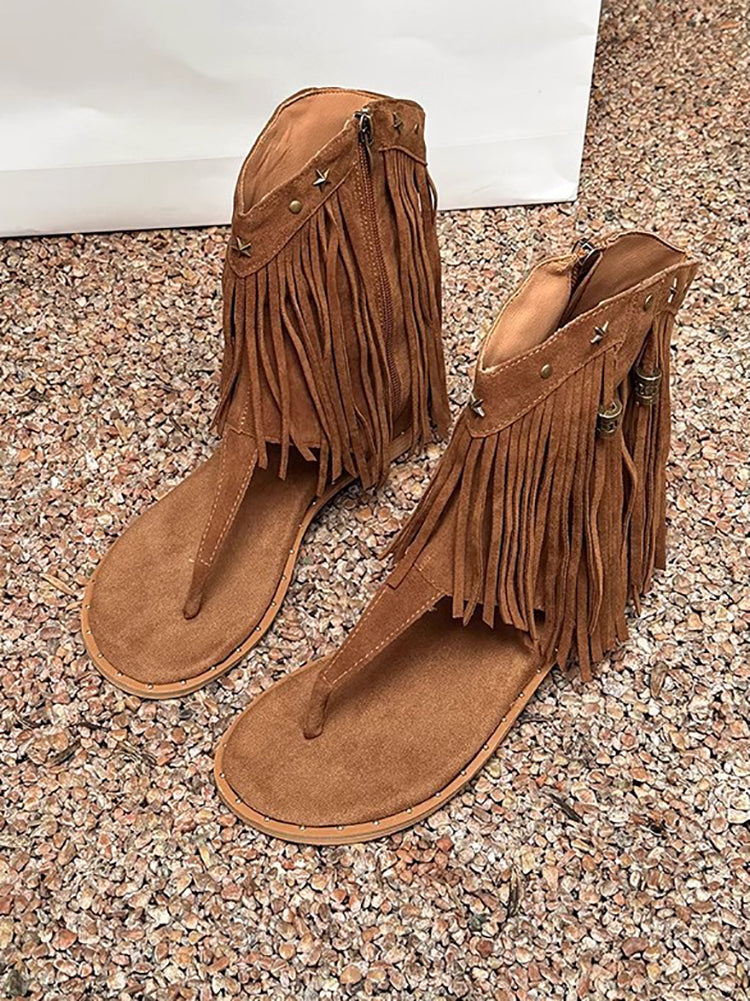 Bohemian Studs Tassel Thong Sandals