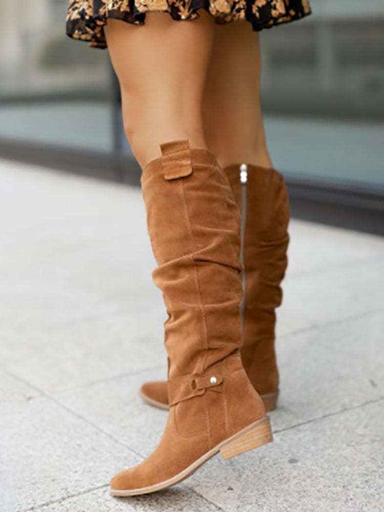 Side Zipper Suede Knee High Boots