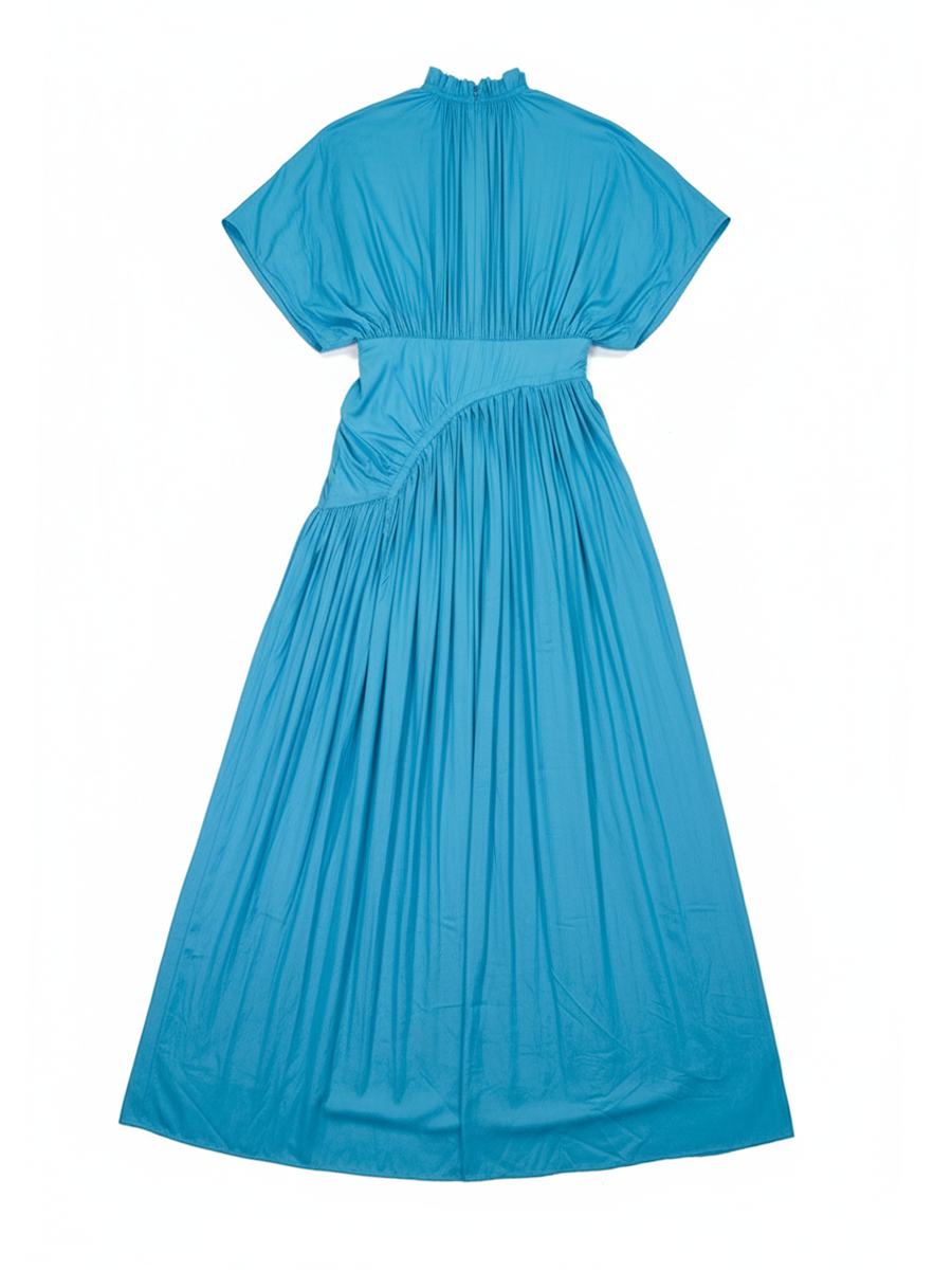 Elegant Pleated Drawstring Waist Maxi Dress