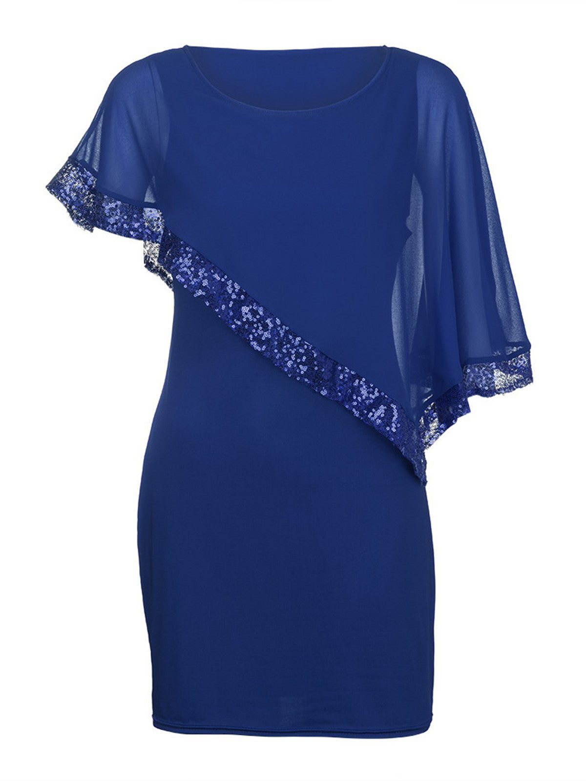 Chiffon Cape Sleeve Sequin Patchwork Dress