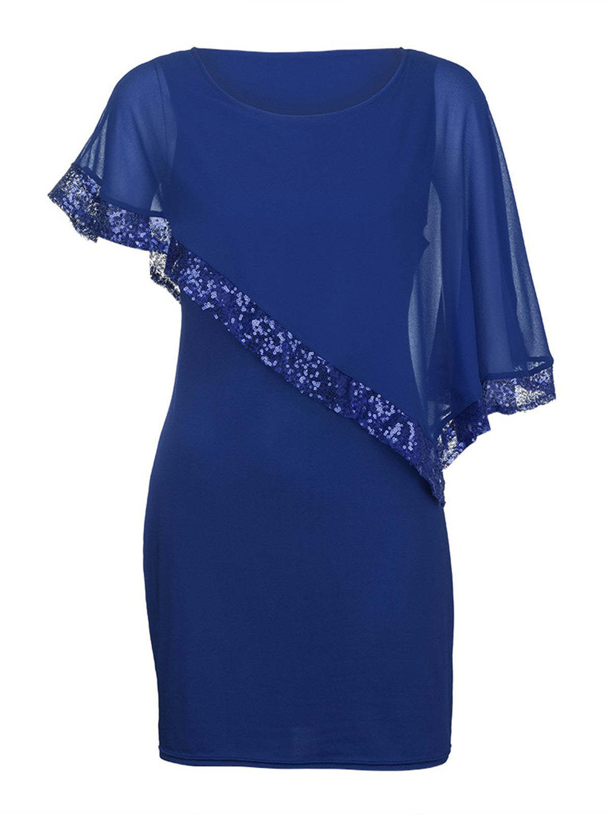 Chiffon Cape Sleeve Sequin Patchwork Dress