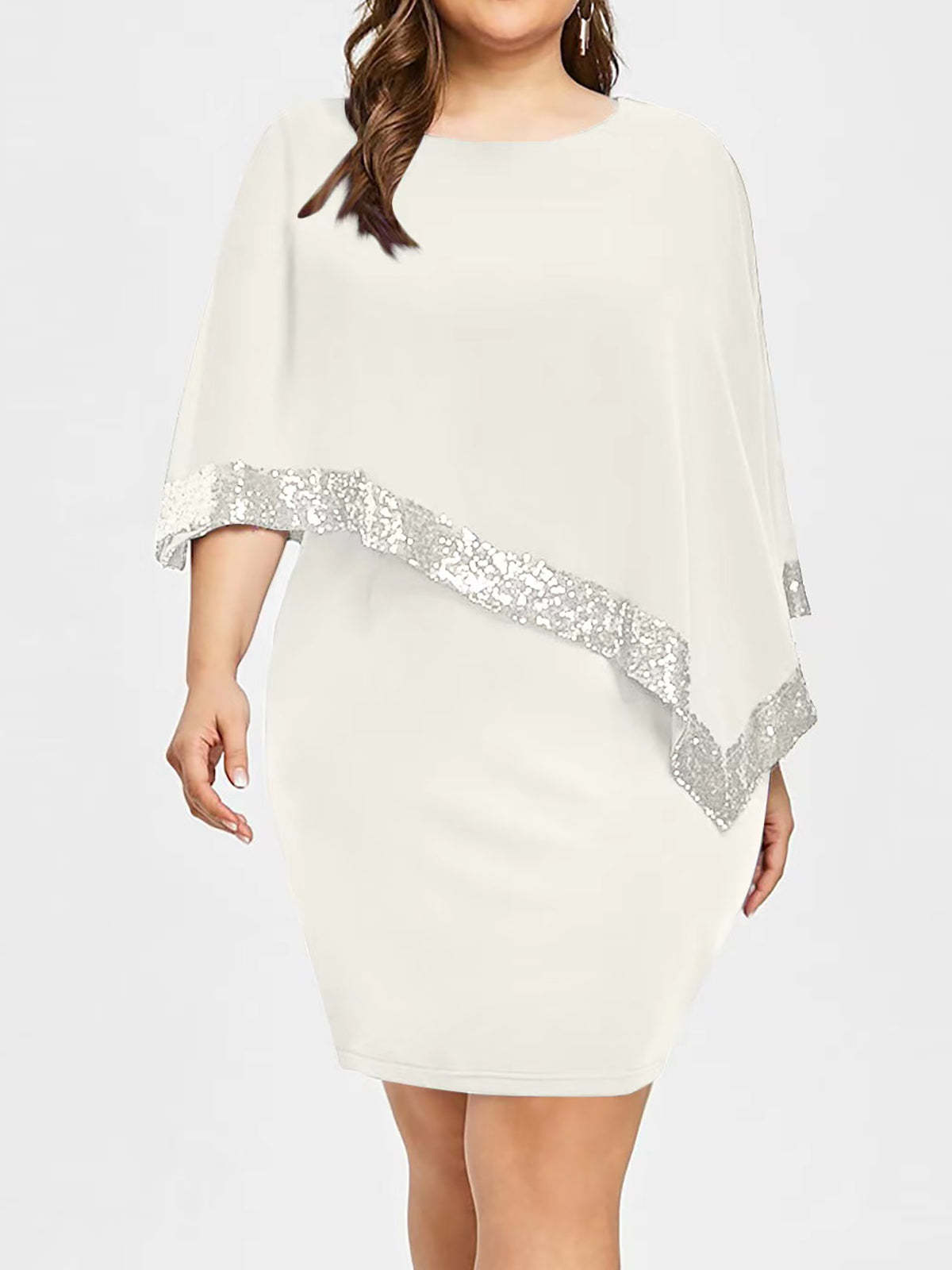 Chiffon Cape Sleeve Sequin Patchwork Dress