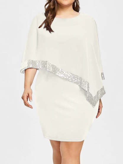 Chiffon Cape Sleeve Sequin Patchwork Dress