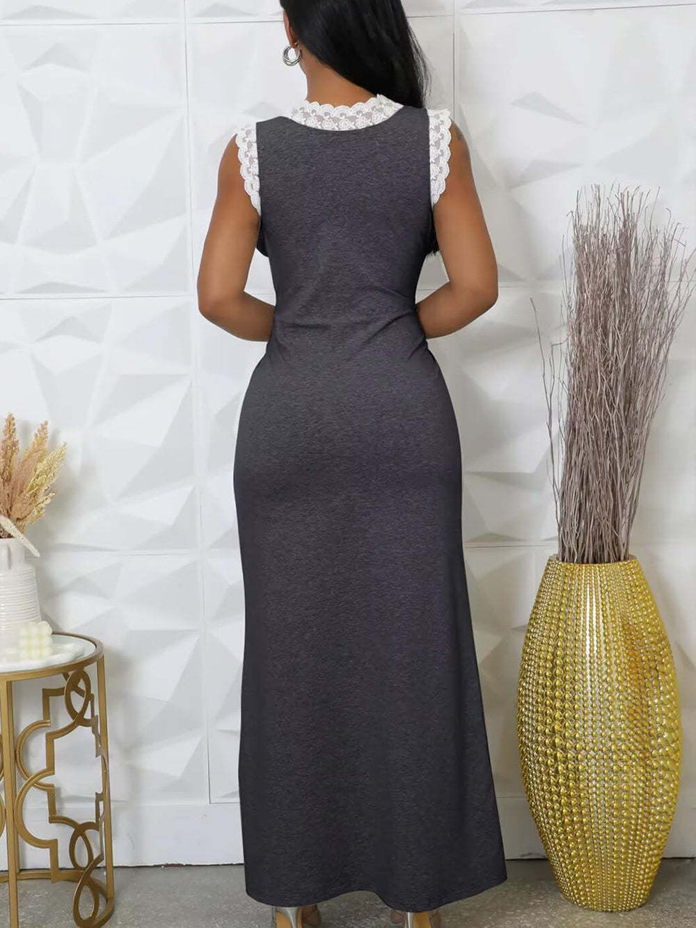 Lace Sleeveless Printed Dress