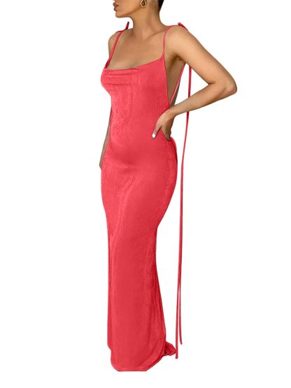 Spaghetti Strap Sleeveless Backless Bodycon Dress