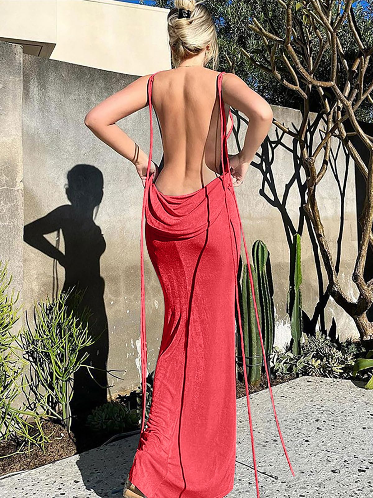 Spaghetti Strap Sleeveless Backless Bodycon Dress