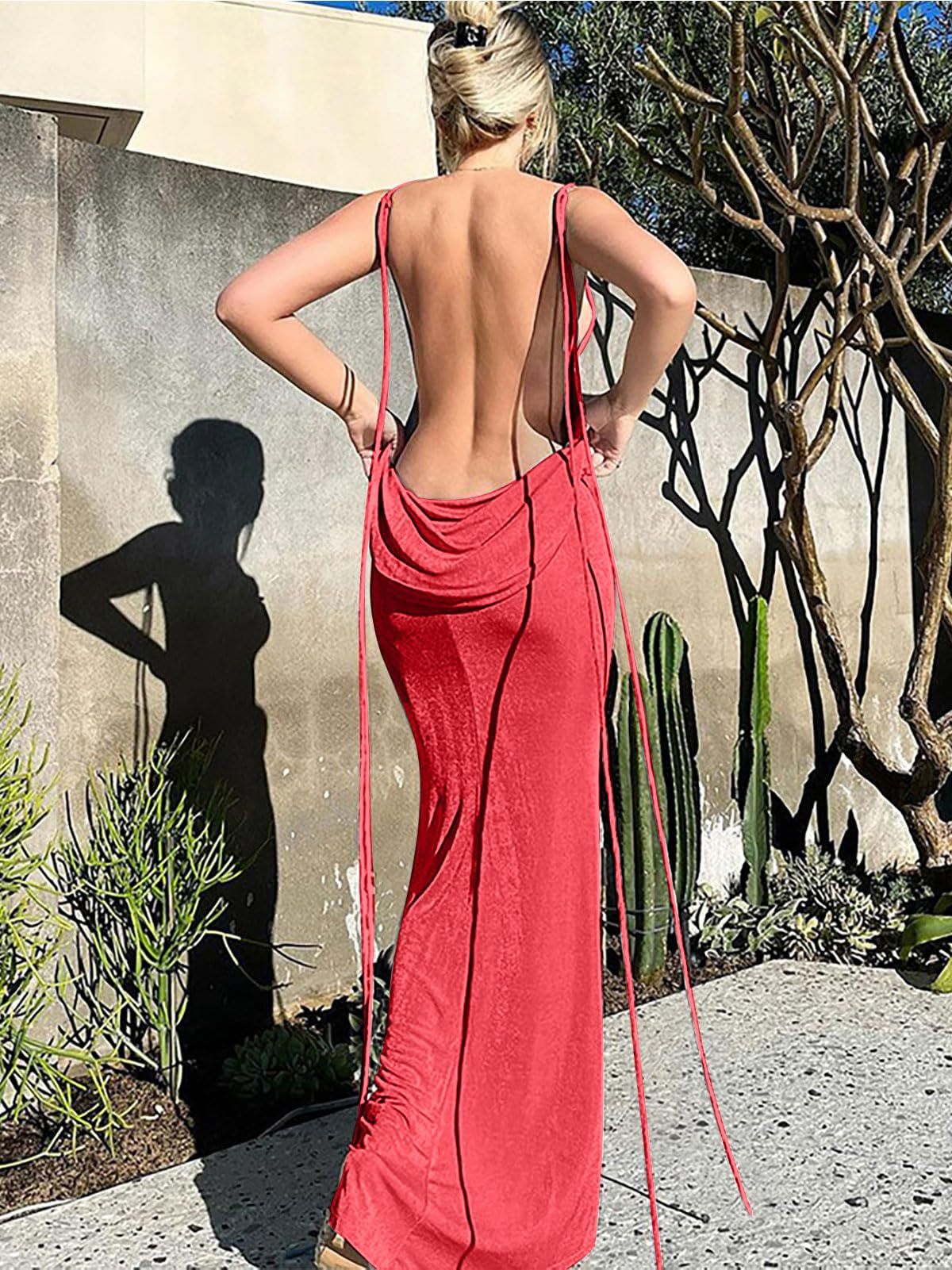 Spaghetti Strap Sleeveless Backless Bodycon Dress