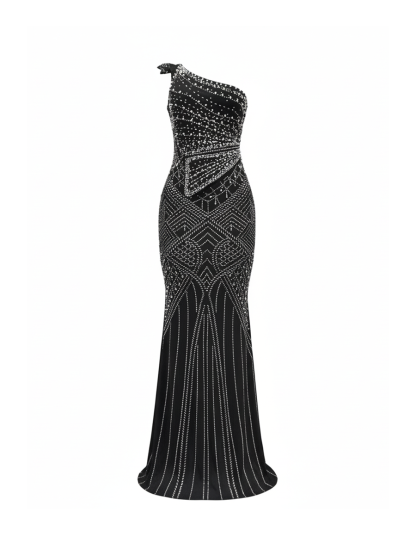 Rhinestone One-Shoulder Maxi Dress