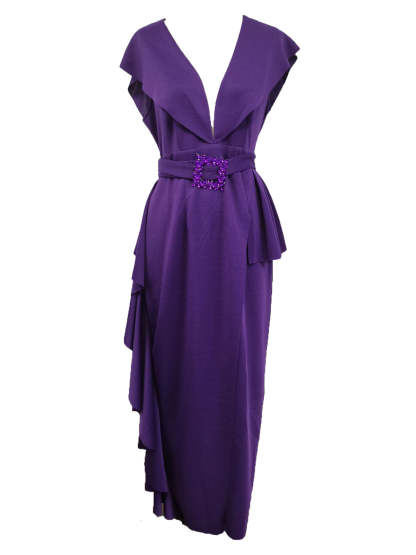 Plus Size Irregular Hem Ruffle Dress with Belt