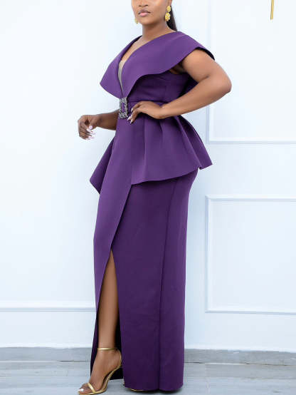 Plus Size Irregular Hem Ruffle Dress with Belt