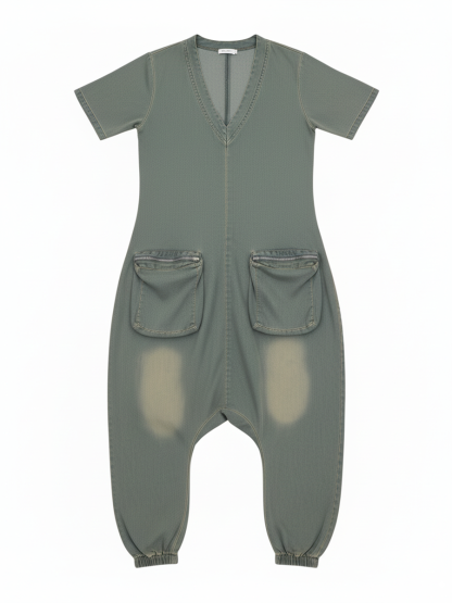 Pockets Bagged Denim Jumpsuit