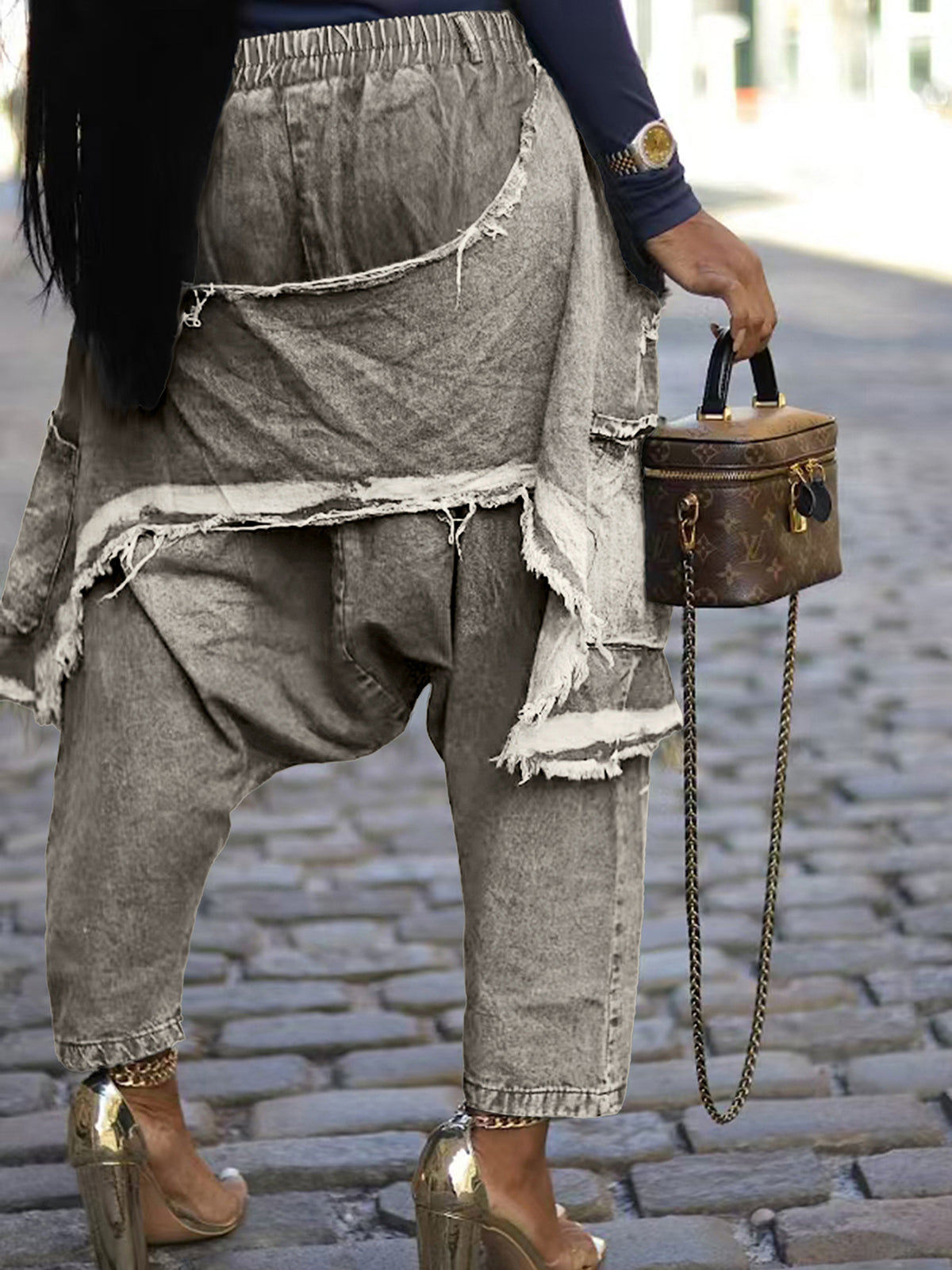 Distressed  Denim Harem Pants