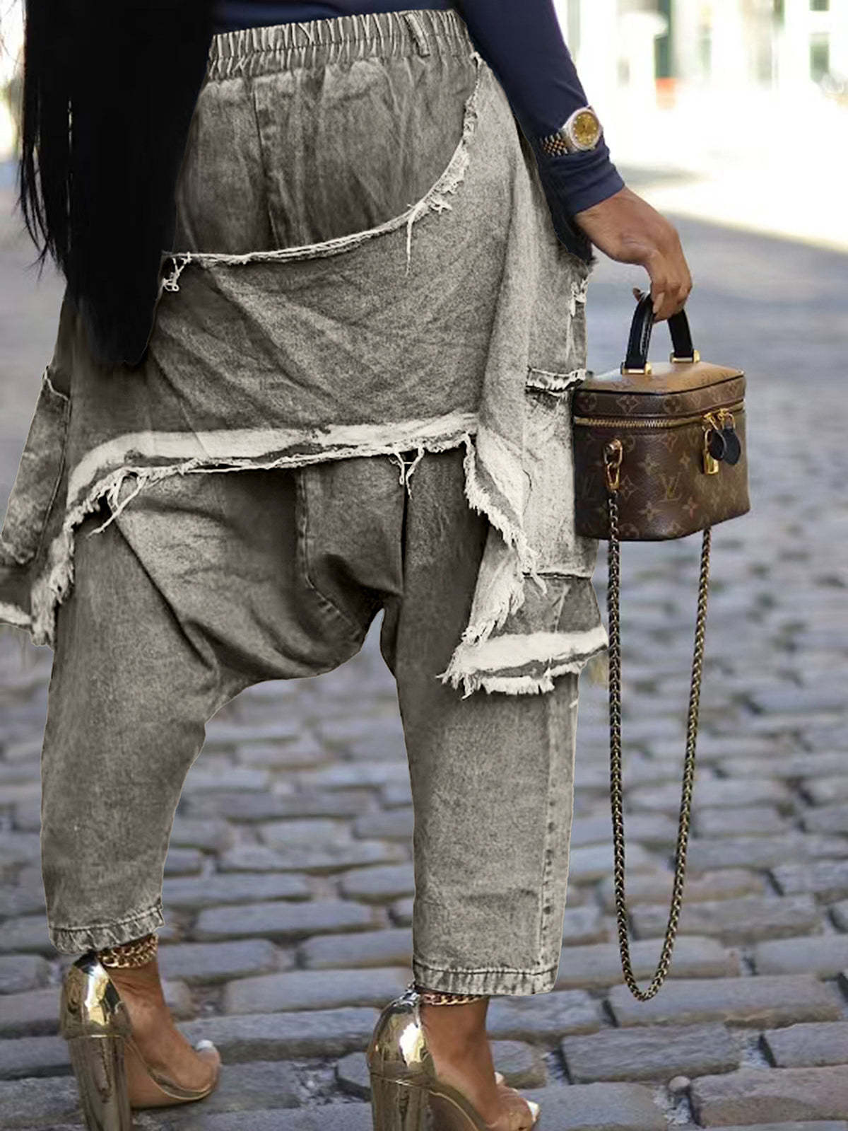 Distressed  Denim Harem Pants