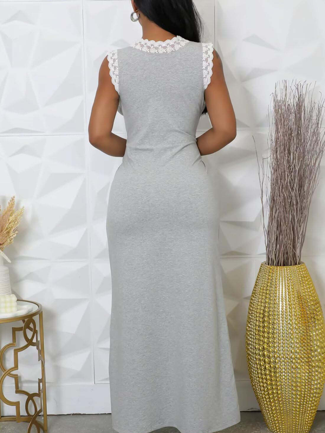 Lace Sleeveless Printed Dress