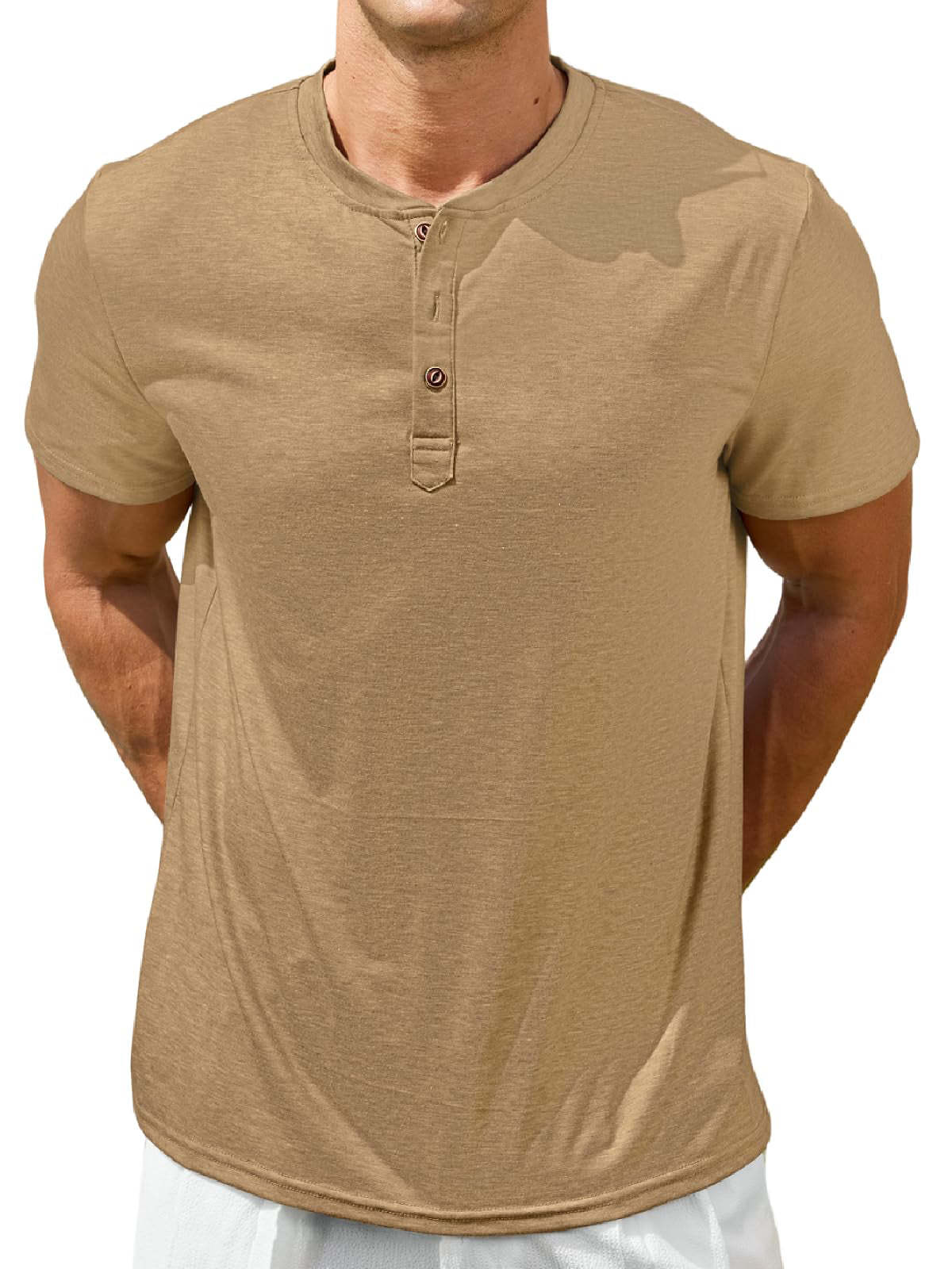 Mens Henley Shirts Short Sleeve Casual Basic T-Shirts Summer Tees