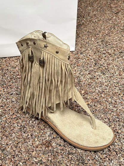Bohemian Studs Tassel Thong Sandals