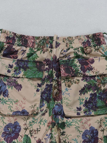 Two Pieces Print Lace-Up Cargo Pants Set