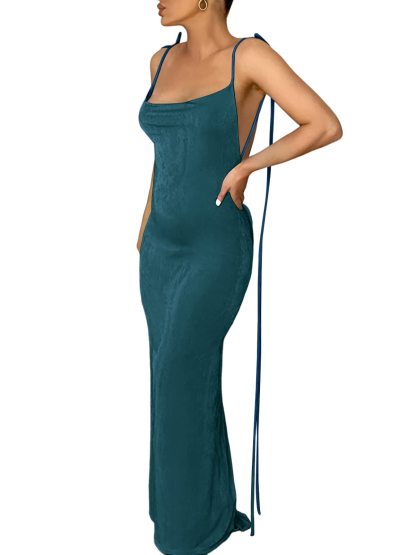 Spaghetti Strap Sleeveless Backless Bodycon Dress
