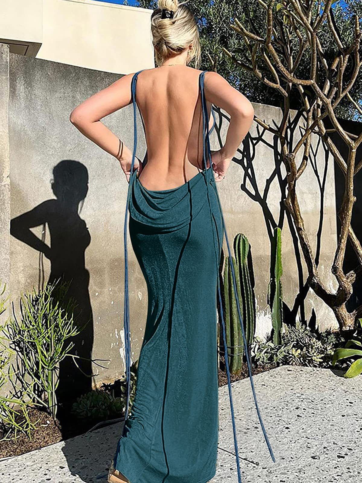 Spaghetti Strap Sleeveless Backless Bodycon Dress