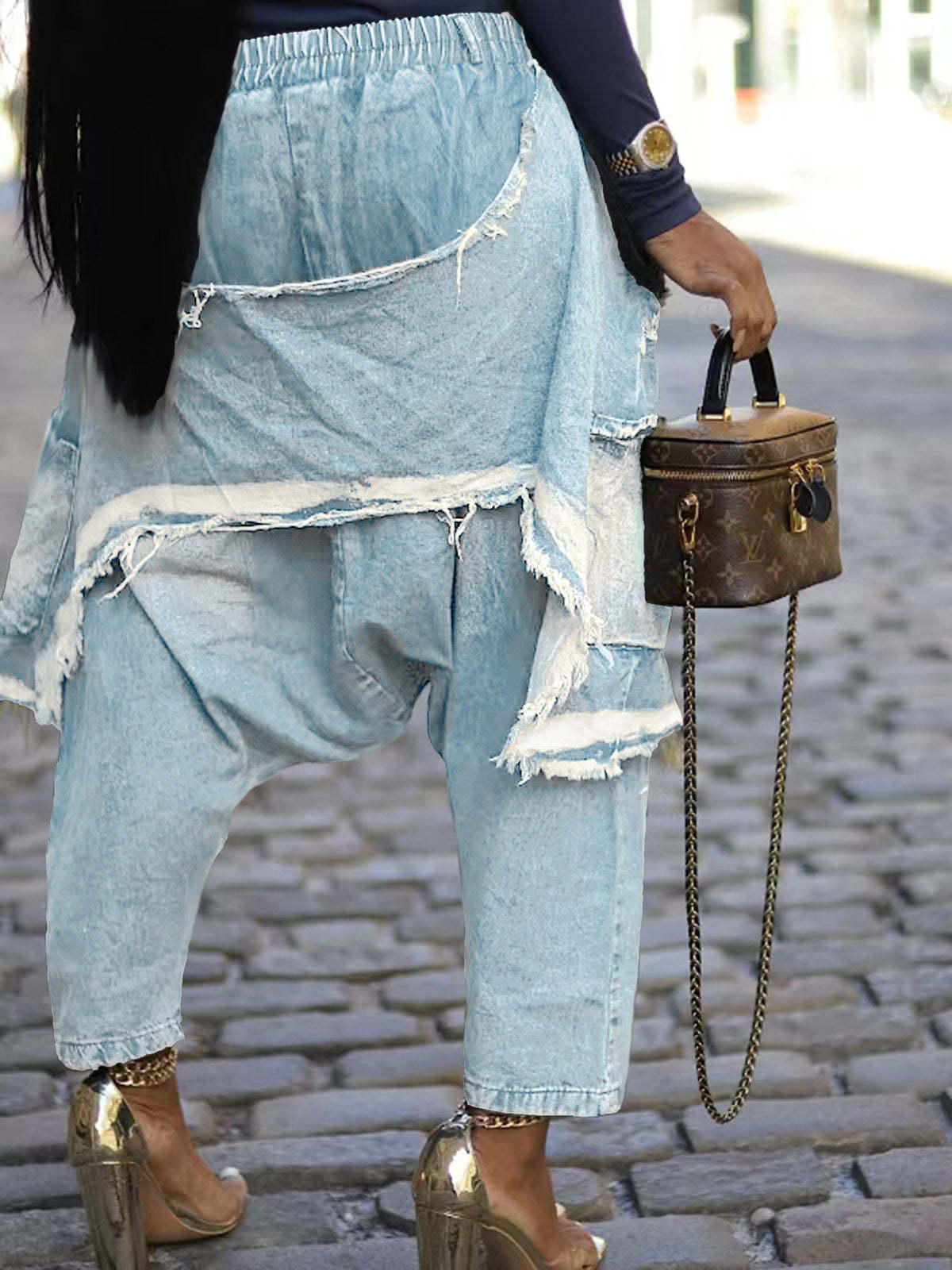 Distressed  Denim Harem Pants